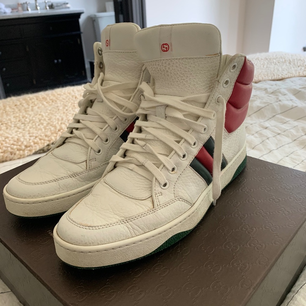 VINTAGE Authentic GUCCI Calfskin New Praga Karibu High Top Sneakers ERO SIZE 39